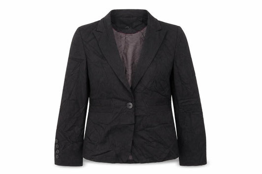 Front view of Next women’s blue striped polyester jacket suit jacket, size UK 12