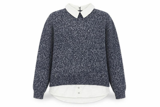 Front view of Atmosphere women’s blue collared acrylic jumper, size UK 8