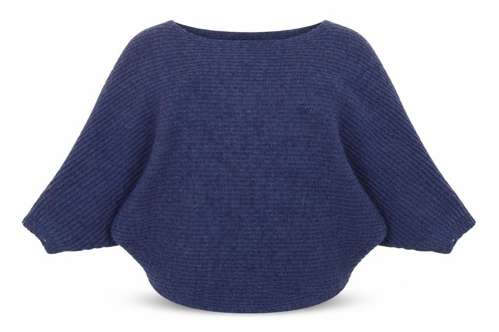 Front view of LEONARDO women’s blue round neck acrylic jumper, size M