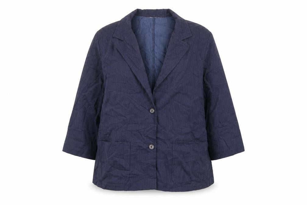 Front view of Country Collection women’s blue polyester jacket blazer, size UK 16
