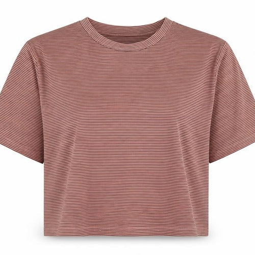 Topshop Womens Pink Striped Polyester  T-Shirt Size 8 Round Neck