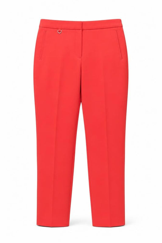 Front view of Adrianna Papell women’s red polyester trousers, size UK 10, 26-inch leg regular zip