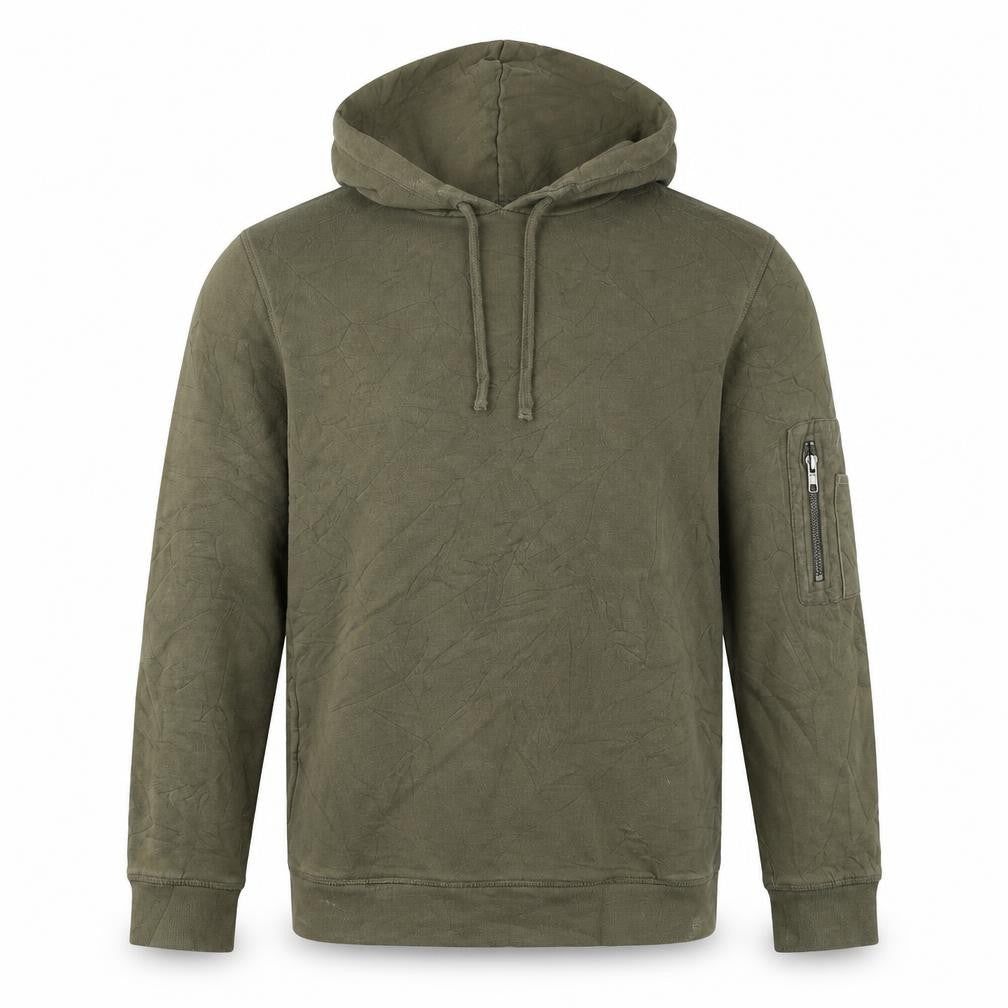 Front view of River Island men’s green cotton pullover hoodie, size XS