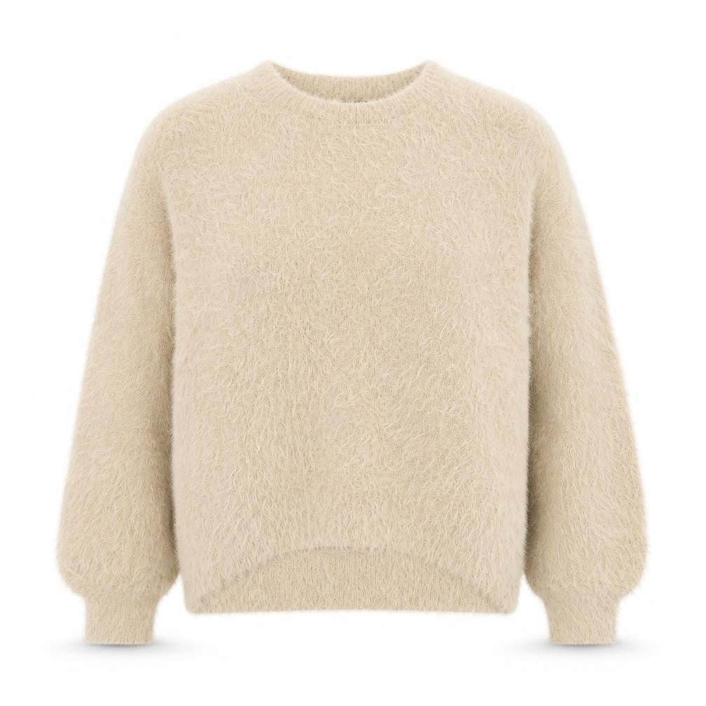Front view of New Look women’s brown round neck nylon jumper, size S