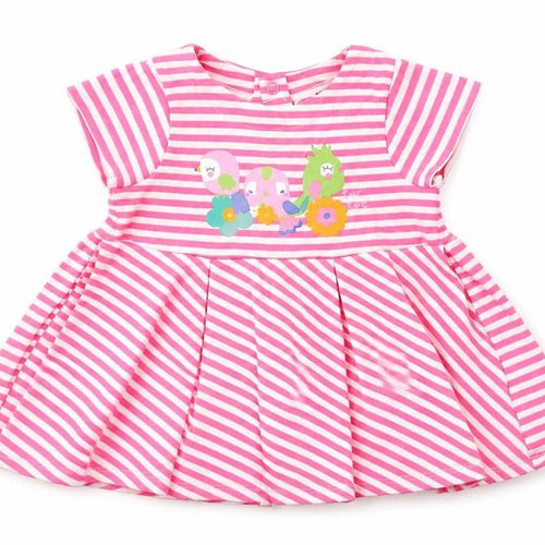 tuc tuc Girls Pink Striped Cotton Skater Dress  Size 6-9 Months  Round Neck