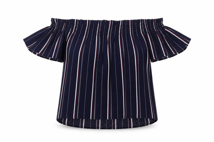 Pull&Bear Womens Blue Striped Viscose Basic Blouse Size S Round Neck