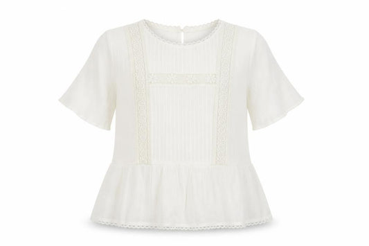 Front view of F&F women’s white round neck geometric viscose jumper, size UK 12