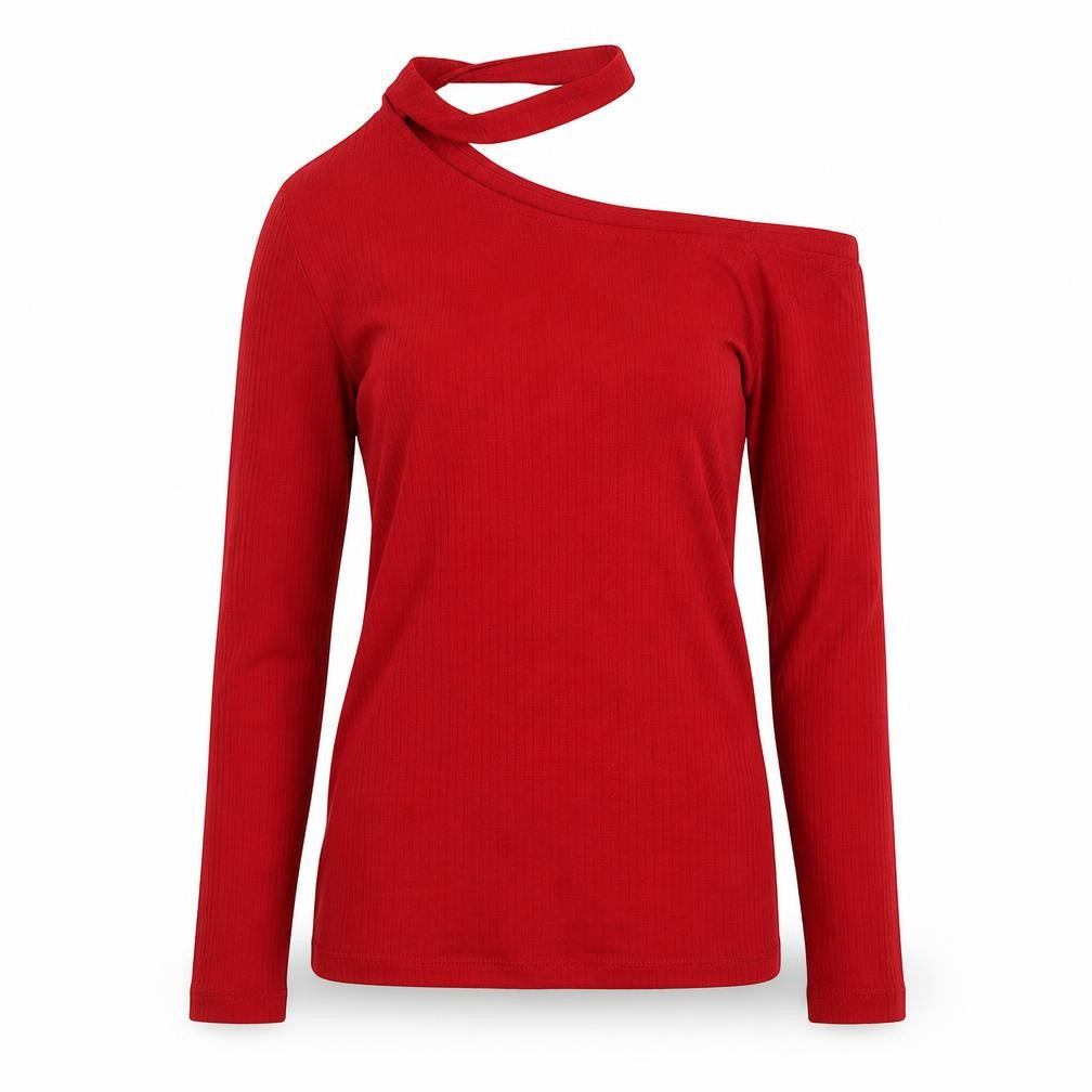 Front view of TALLY WEiJL women’s red round neck polyester jumper, size S