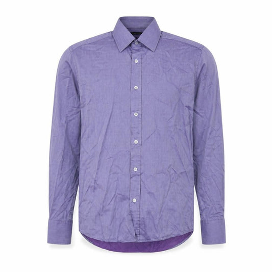 Front view of Selected men’s purple cotton button-up, size S, collared