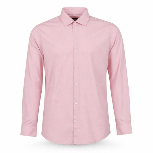 Front view of Cedarwood State men’s pink polyester button-up, size 15, collared