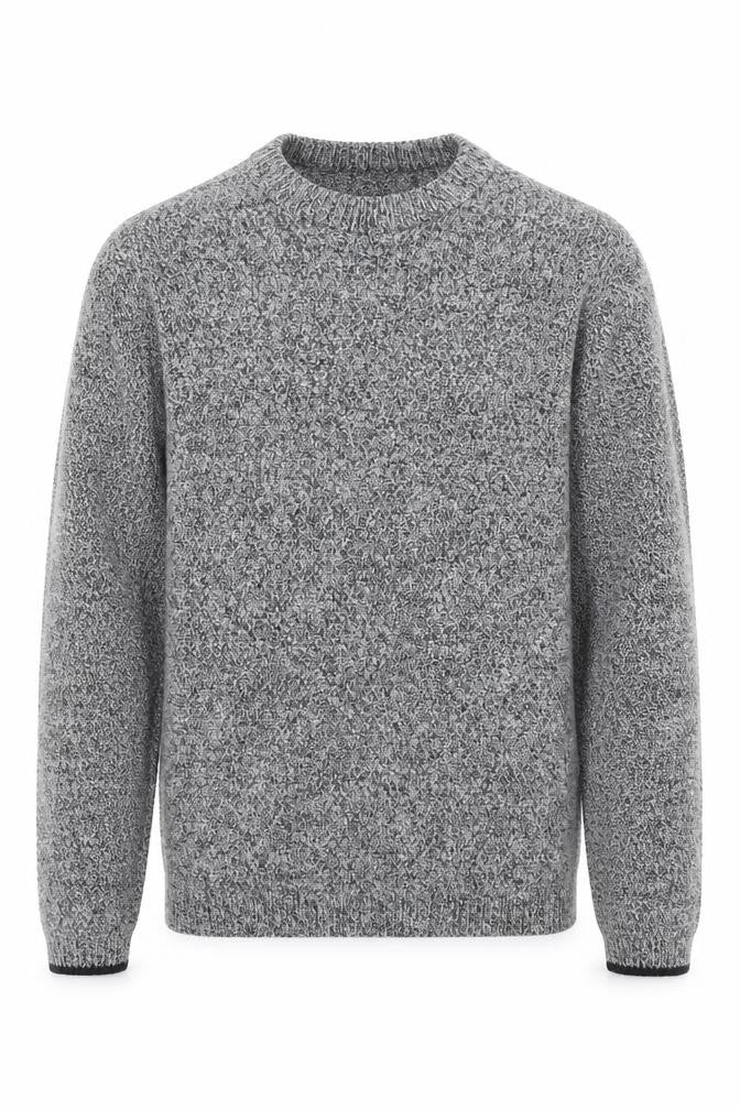 Front view of River Island men’s grey round neck acrylic jumper, size S