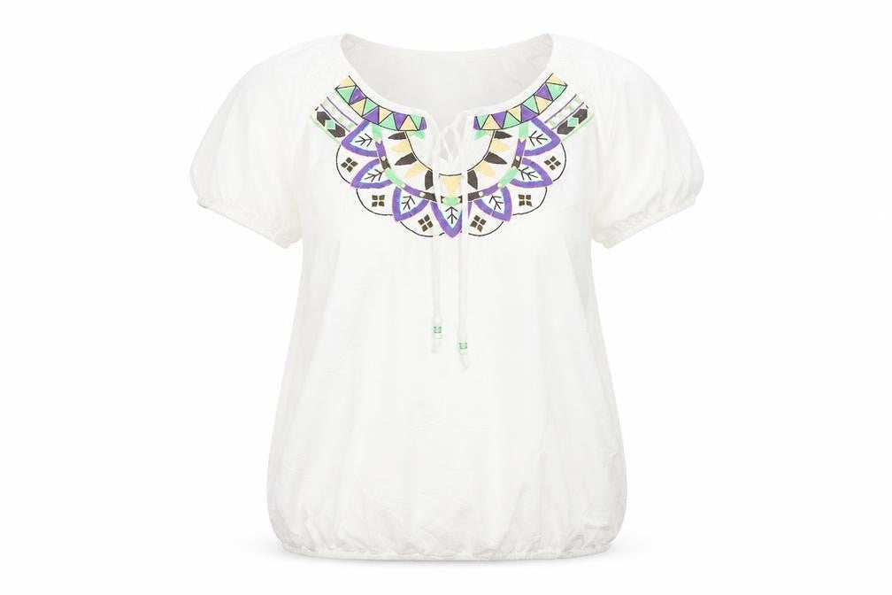 BHS Womens Multicoloured  Cotton Basic Blouse Size 10 Round Neck