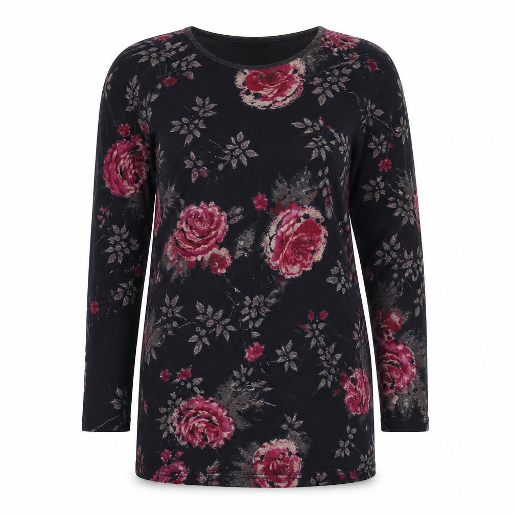 Front view of Marks & Spencer women’s multicoloured round neck floral polyester jumper, size UK 10