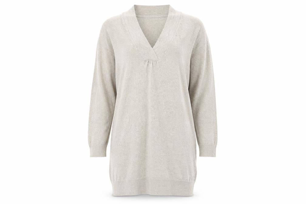 Front view of George women’s gold v-neck viscose jumper, size UK 12