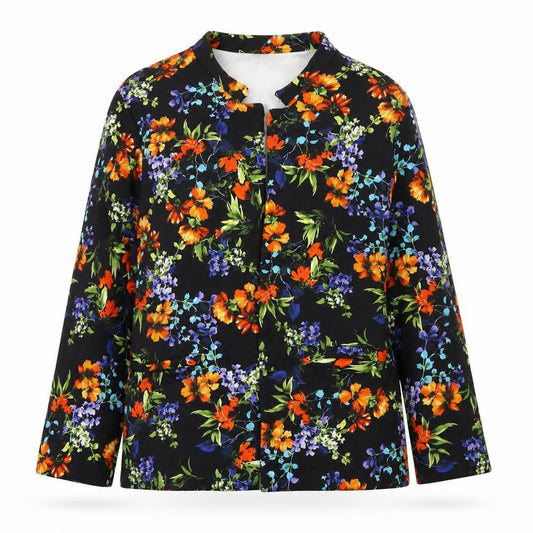 Front view of Papaya women’s multicoloured collared floral polyester cardigan jumper, size UK 10