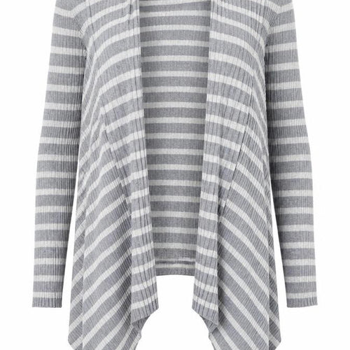 Marks and Spencer Womens Grey Round Neck Striped Polyamide Cardigan Jumper Size 10