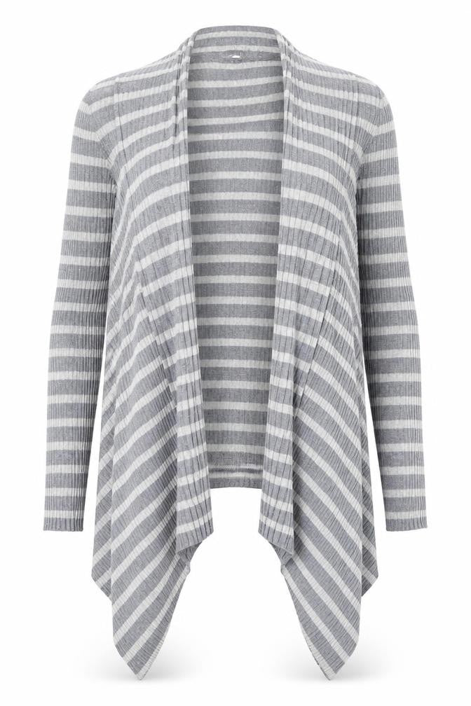 Marks and Spencer Womens Grey Round Neck Striped Polyamide Cardigan Jumper Size 10