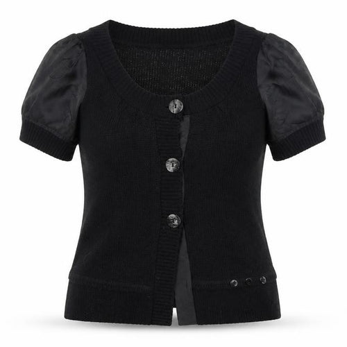 TUZZI Womens Black Round Neck  Cotton Cardigan Jumper Size 10
