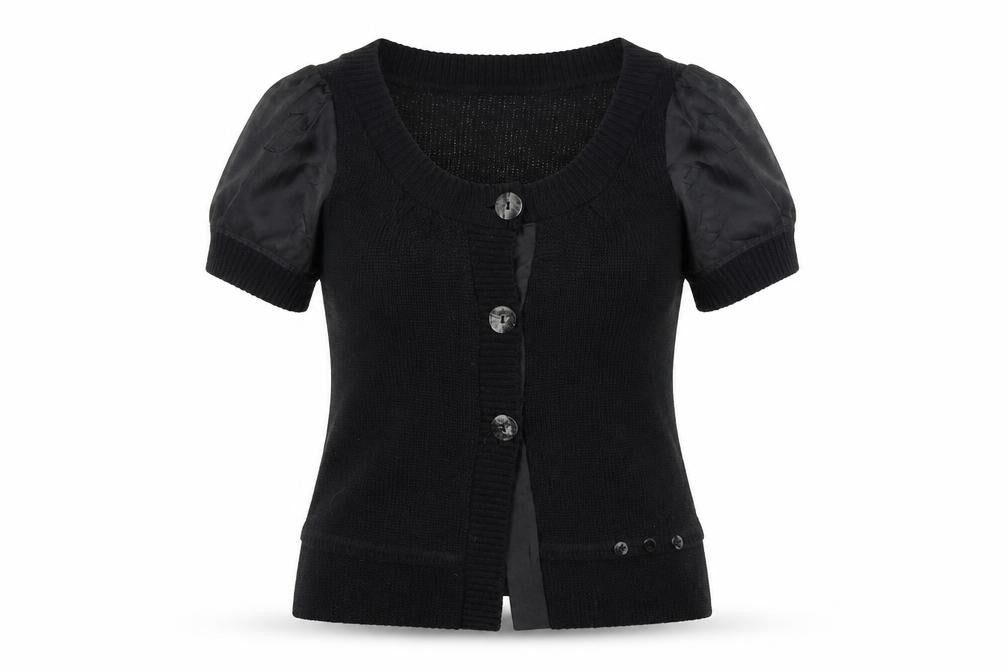 TUZZI Womens Black Round Neck  Cotton Cardigan Jumper Size 10