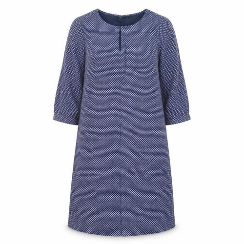 Crew Clothing Womens Blue Geometric Viscose A-Line  Size 8  Crew Neck Button