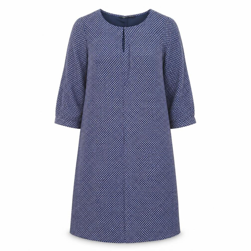 Crew Clothing Womens Blue Geometric Viscose A-Line  Size 8  Crew Neck Button