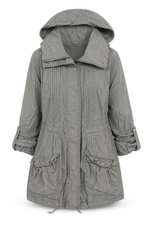 Front view of Denim & Co. women’s green jacket, size UK 8, zip