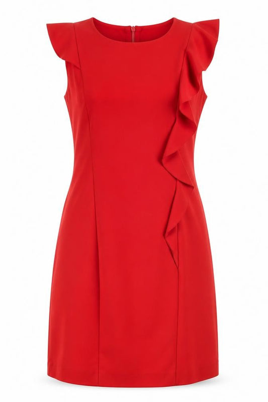 Front view of Soaked women’s red polyester a-line, size XS, crew neck zip