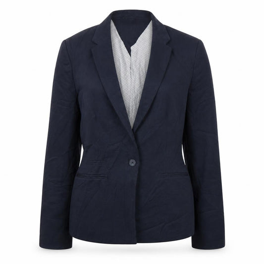Front view of Next women’s blue wool jacket suit jacket, size UK 12