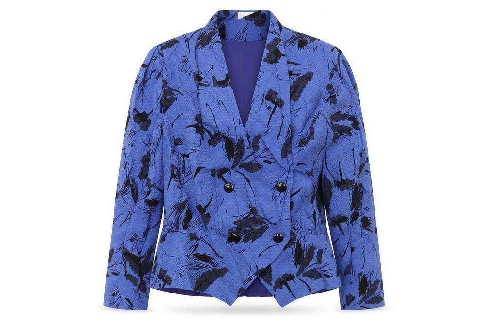 KohlHaas Womens Blue Geometric  Jacket Blazer Size 14  Button