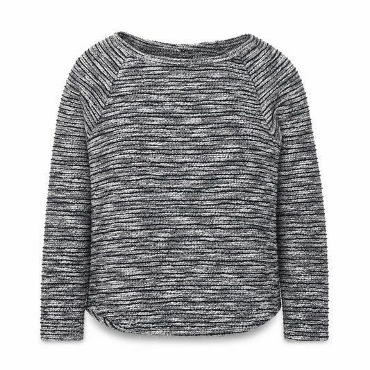 Front view of New Look women’s blue round neck striped polyester jumper, size UK 8