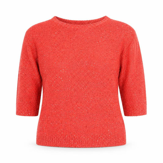 Front view of F&F women’s red round neck acrylic jumper, size M