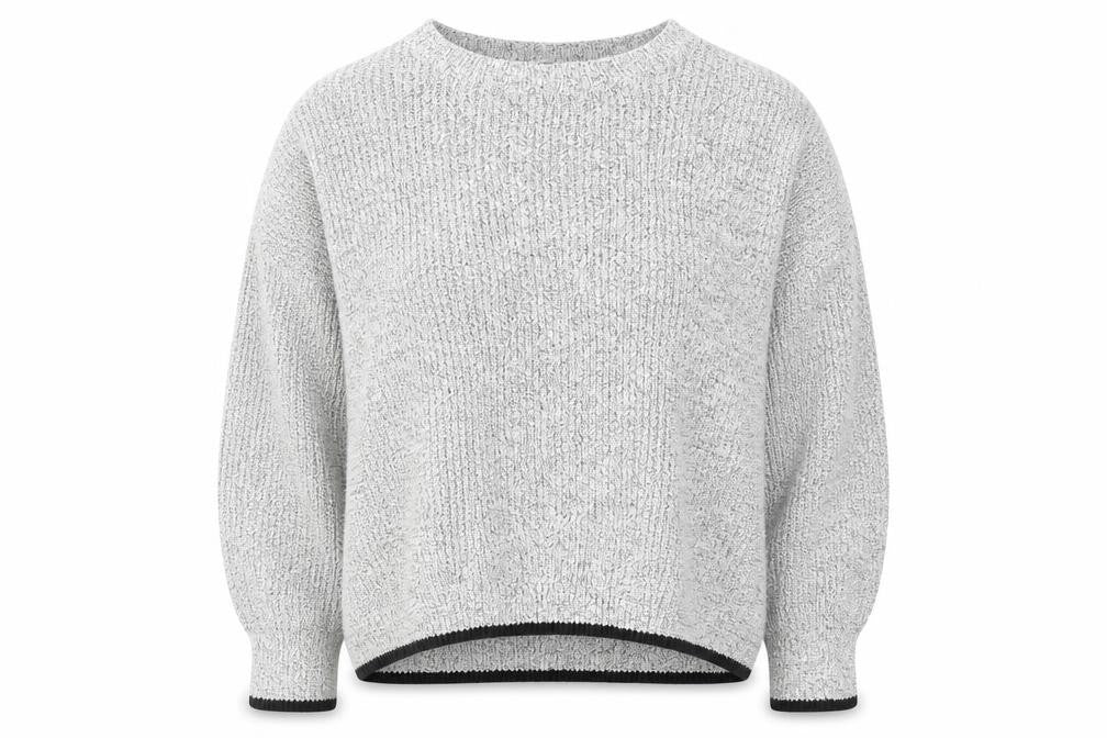 Front view of Preworn women’s grey round neck cotton jumper, size UK 8