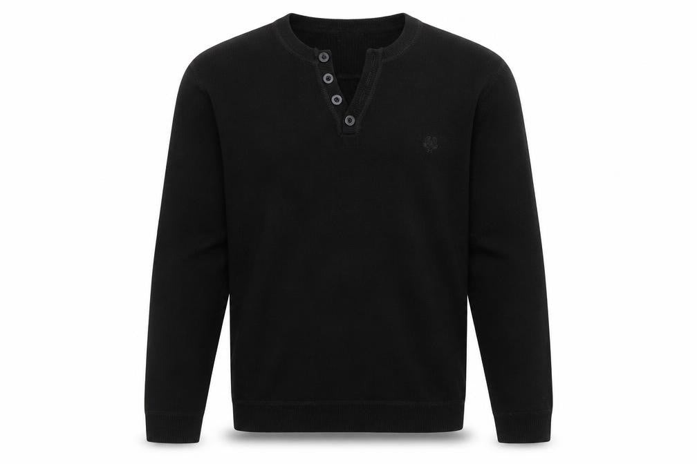 Front view of Debenhams men’s black v-neck acrylic jumper, size M