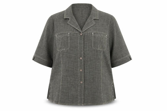 Front view of Oscar B women’s green polyester basic button-up, size UK 18, collared