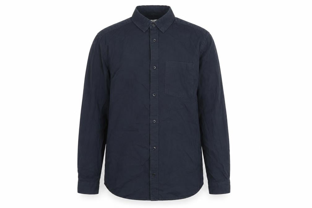Front view of H&M men’s grey cotton button-up, size S, collared