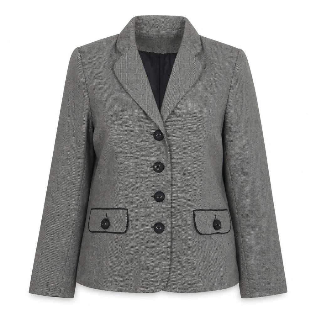 Front view of Damart women’s grey geometric viscose jacket blazer, size UK 12
