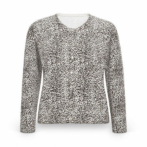 BHS Womens Brown Round Neck Animal Print Acrylic Cardigan Jumper Size 12