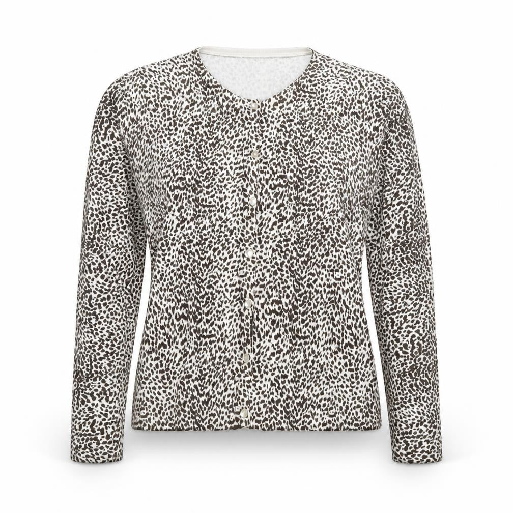 BHS Womens Brown Round Neck Animal Print Acrylic Cardigan Jumper Size 12