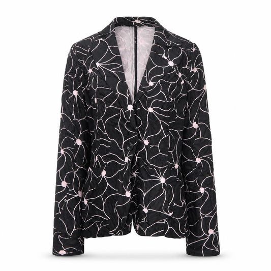 Front view of Warehouse women’s black floral jacket blazer, size UK 10