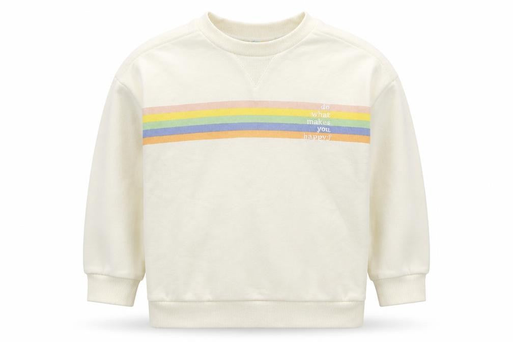 Front view of Primark girls’ ivory striped cotton pullover sweatshirt, size 4-5, years pullover - do what makes you happy