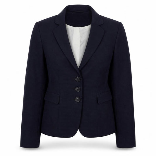 Front view of Next women’s blue houndstooth polyester jacket suit jacket, size UK 10