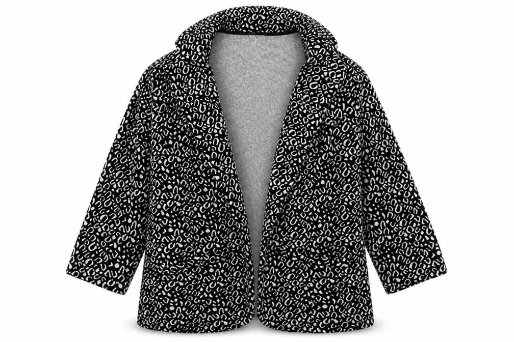 Front view of Papaya women’s black animal print jacket, size UK 12