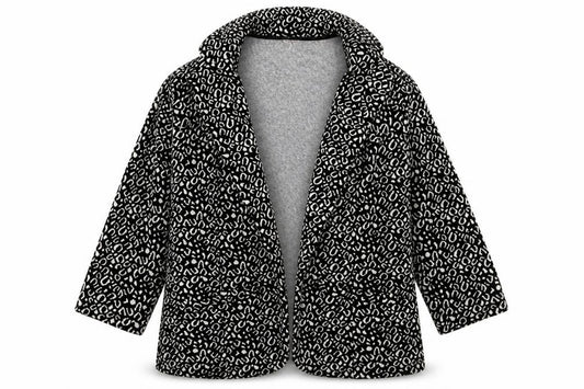 Front view of Papaya women’s black animal print jacket, size UK 12