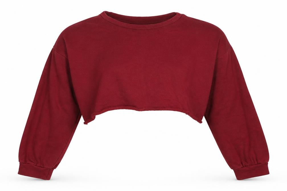 Front view of PRETTYLITTLETHING women’s red cotton pullover sweatshirt, size UK 6, pullover