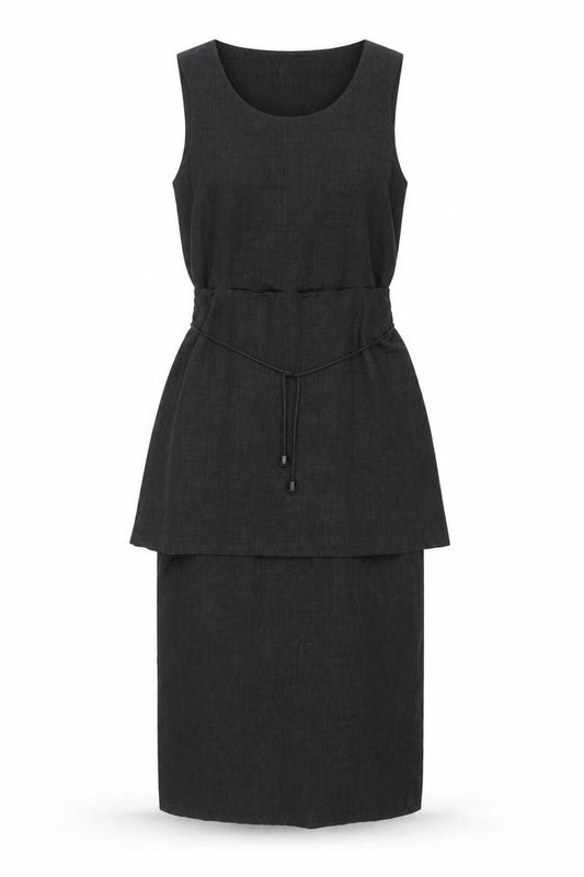 Front view of Yellow Hammer women’s grey polyester sheath, size UK 8, scoop neck zip