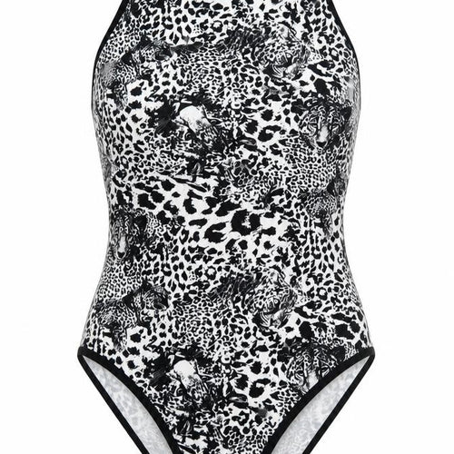 Topshop Womens Black Animal Print Polyester Bodysuit One-Piece Size 8  Snap