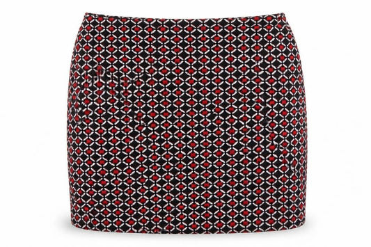 Front view of Lipsy women’s multicoloured geometric polyester a-line skirt, size UK 26, in