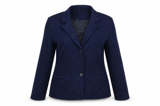 Front view of Warp & Weft women’s blue jacket blazer, size UK 16