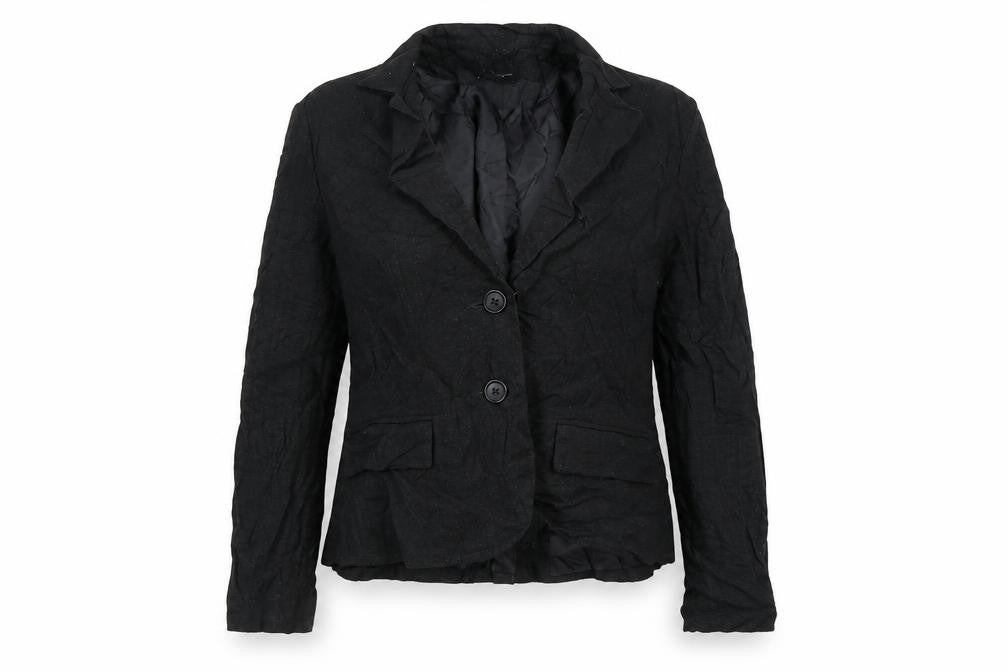 Front view of Evie women’s black striped jacket blazer, size UK 14
