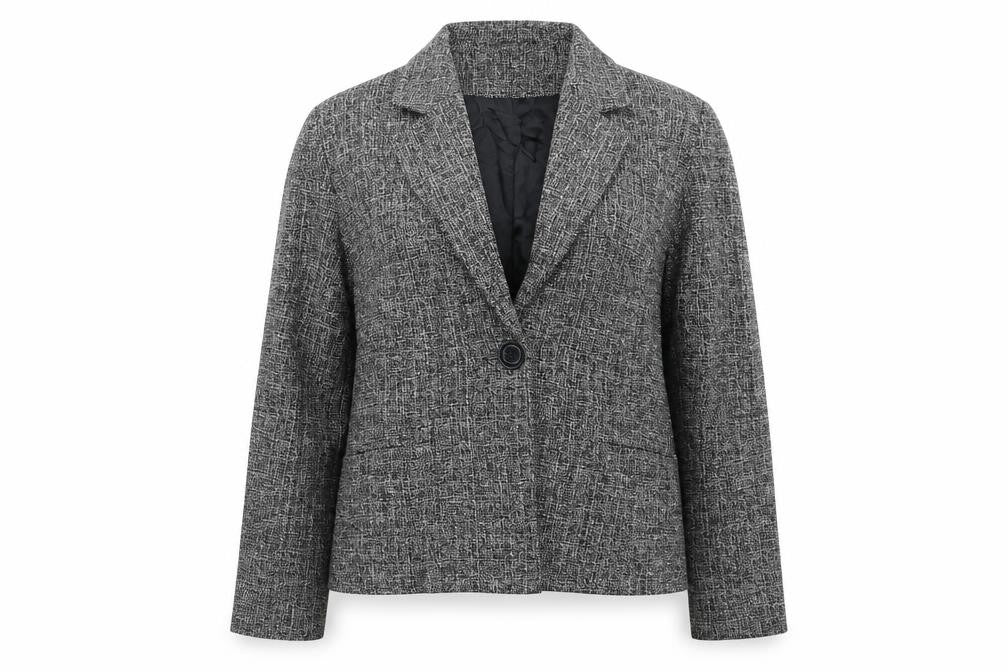 Front view of Kesta women’s grey geometric jacket blazer, size UK 12